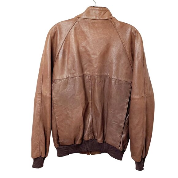 Abercrombie & Fitch Vintage 80s Leather Bomber Jacket Men’s Large Dark Camel - Picture 2 of 9